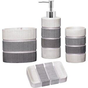 Modern Bathroom Accessories Set Grey Soap Dispenser Toothbrush Holder Tumbler 4p